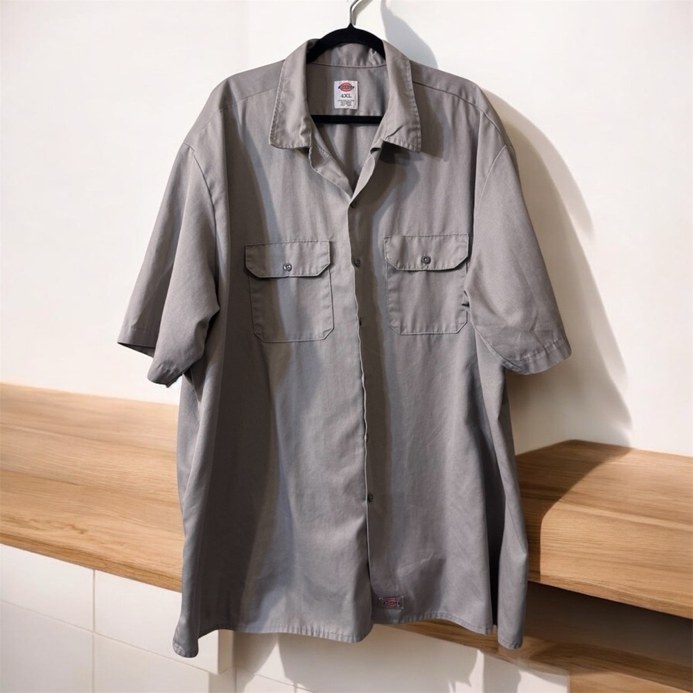 Dickies Button Shirt Mens 4XL Dark Gray Work Mechanic Uniform Shop Car Wear